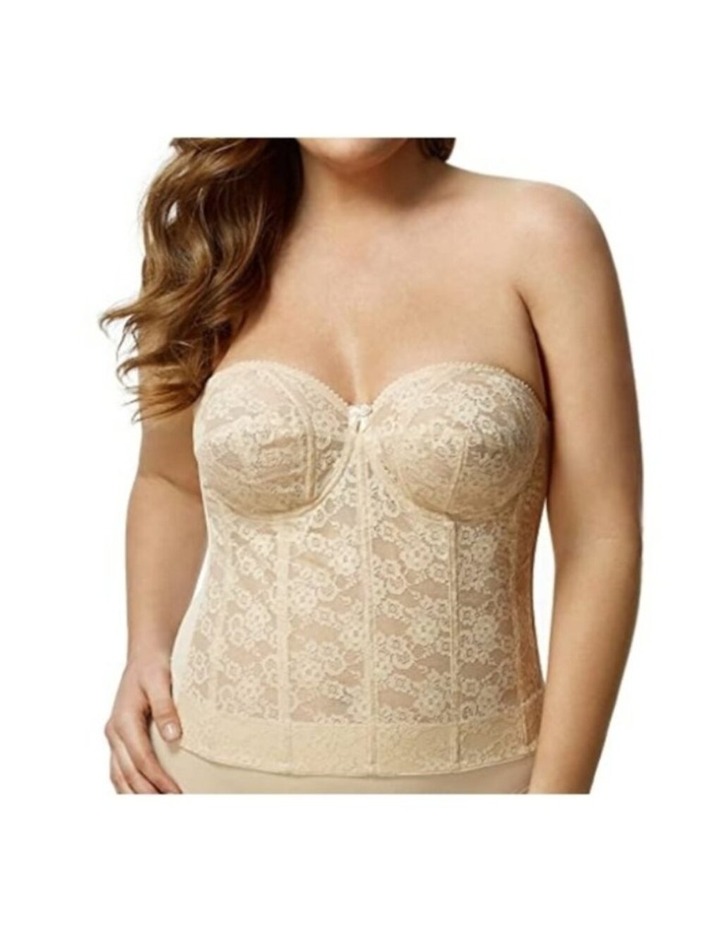 Elila 6621 Strapless Longline Underwire Lace Bra, Nude, size 46E